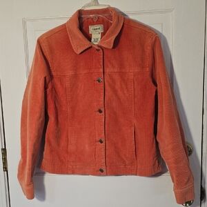 Wonderful Pink Salmon LL Bean Corduroy Jean Jacket XS Lined w/ Floral Flannel